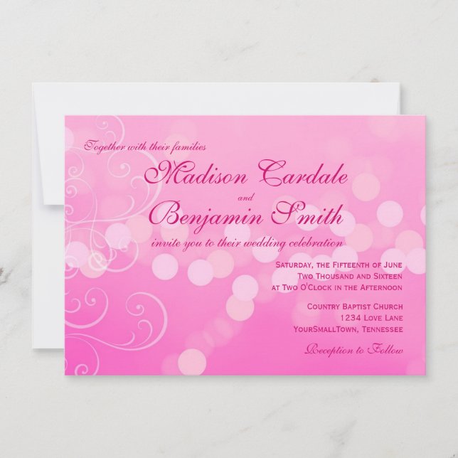 Hot Pink Fuchsia Bokeh Wedding Invitations (Front)