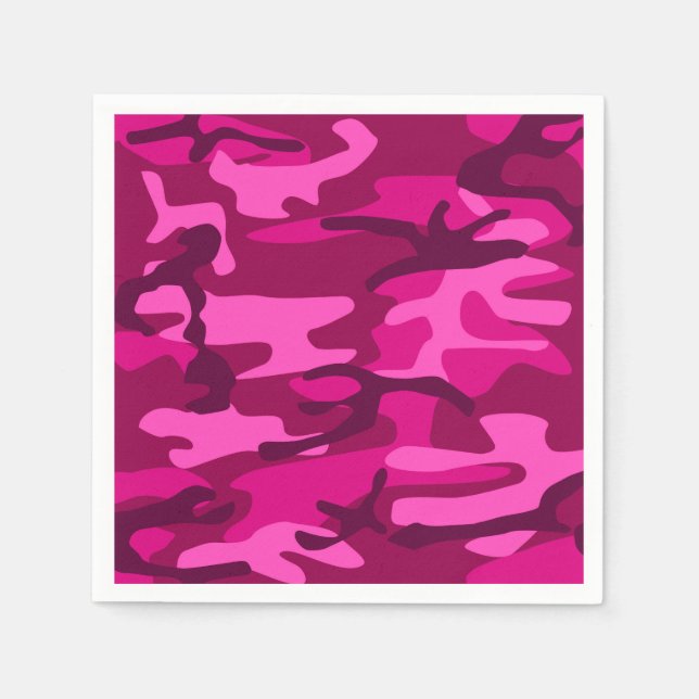 Hot Pink Fuchsia Camo Camouflage Girly Pattern Napkin (Front)