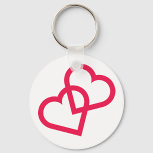 Hot Pink Fuchsia Double Hearts Love Keychain