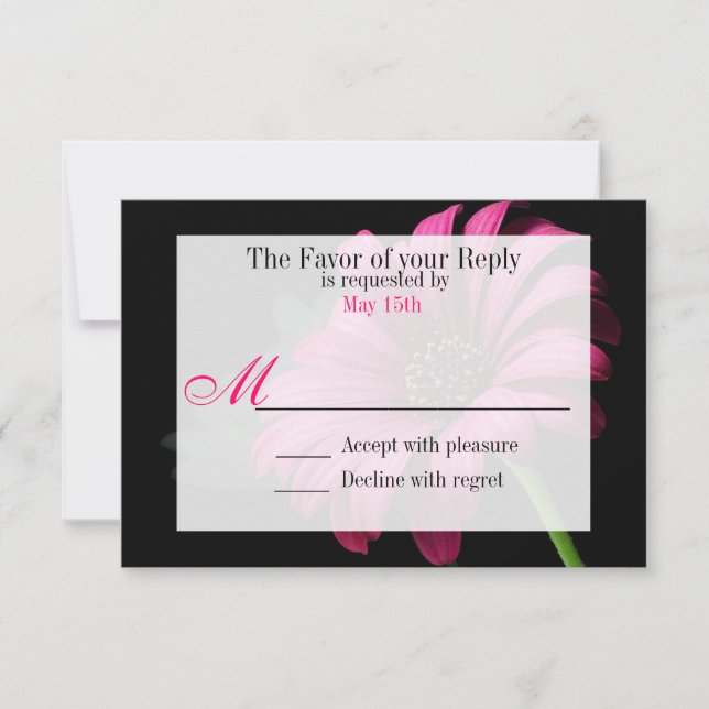 Hot Pink Fuchsia Gerber Daisy Flower Wedding RSVP (Front)