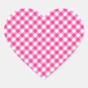 Hot Pink Fuchsia Gingham Chequered pattern Heart Sticker