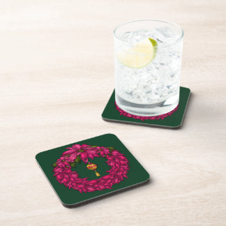 Hot Pink Fuchsia Poinsettia Wreath Coaster