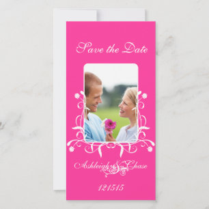 Hot Pink Fuchsia Save the Date Your Photo
