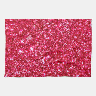 hot pink fuchsia tiny sequin glitter print kitchen towel