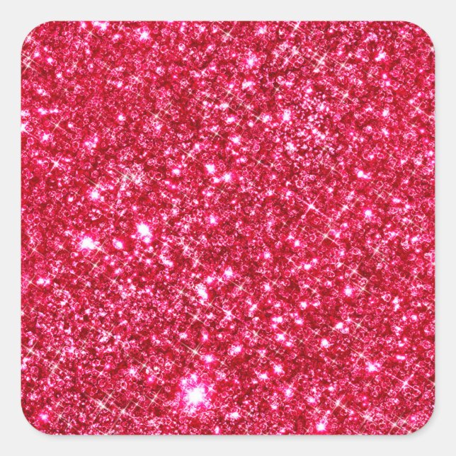 hot pink fuchsia tiny sequin glitter print square sticker (Front)