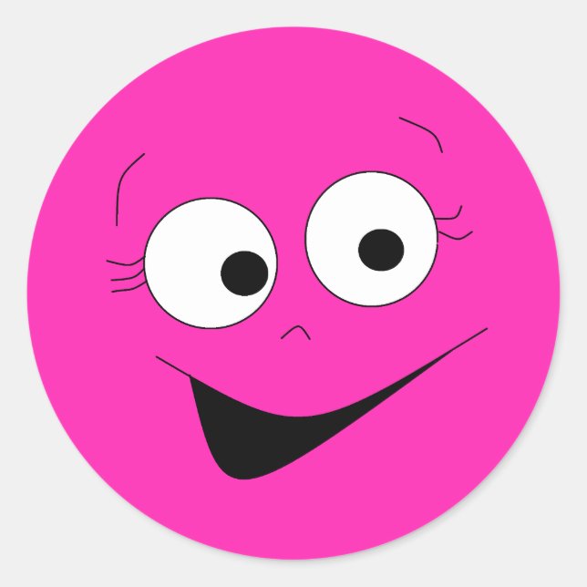 Hot Pink Funny Silly Face Face Stickers (Front)