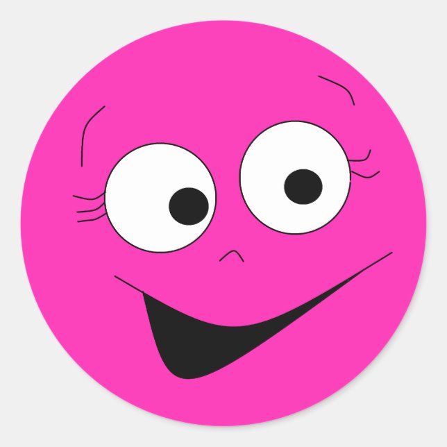 Hot Pink Funny Silly Face Face Stickers (Front)