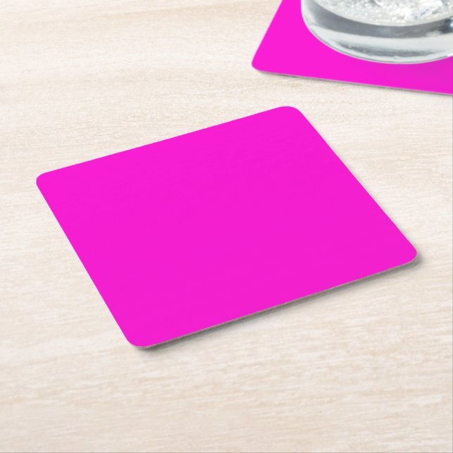 Hot Pink Fushcia Fluo Neon Colour Customize This! Square Paper Coaster (Angled)