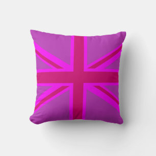 Hot Pink Fushia Union Jack British Flag Background Throw Pillow