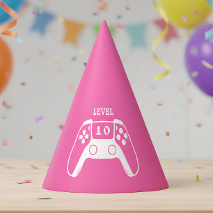 Hot Pink Gaming Girl Birthday Party Hat