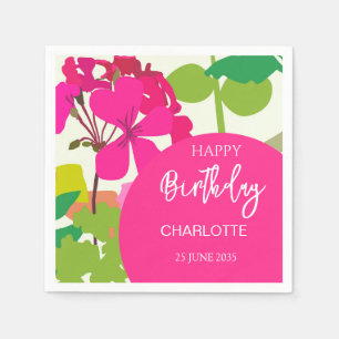 Hot Pink Garden Floral Birthday Party   Napkin