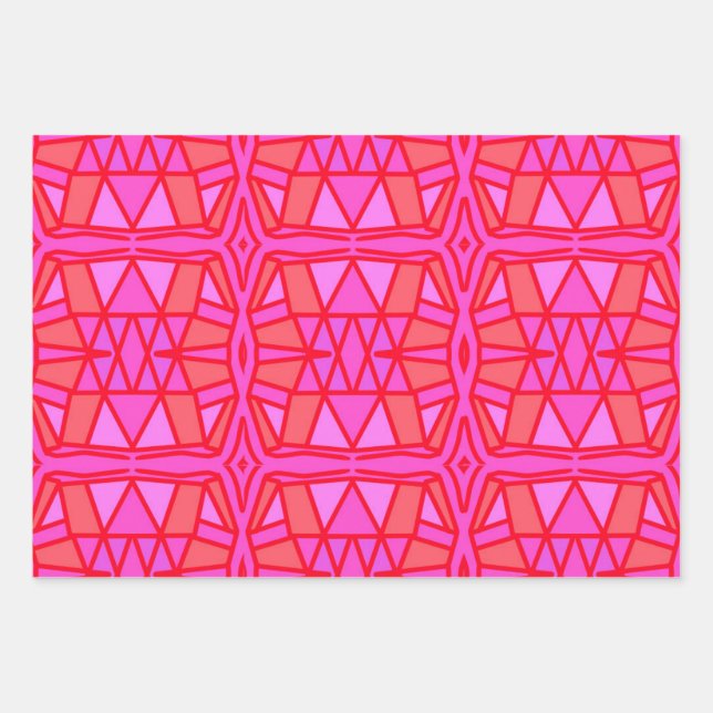 Hot Pink Geometric All Occasion Wrapping Paper Sheet (Front)