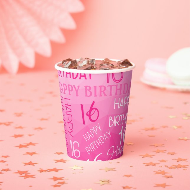 Hot pink Geometric Mesh Pattern birthday any age Paper Cups (Insitu)