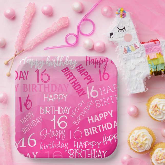 Hot pink Geometric Mesh Pattern birthday any age Paper Plate (Party)