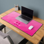 Hot pink Geometric Mesh Pattern monogram Desk Mat<br><div class="desc">Monogram Personalize with your custom initial and name. Unique cool desk mat for her office,  room,  work,  gaming room.. 
Hot pink Gradient Geometric Mesh Pattern. Subtle modern design Elegant and cool Triangle geometric meshed gradient.</div>