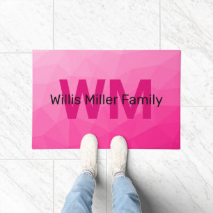 Hot pink geometric mesh pattern Monogram Doormat