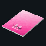 Hot pink geometric mesh pattern Monogram Notepad<br><div class="desc">Monogram Personalize notepad school office stationery with your custom initial and name. Triangle geometric mesh with light dark hot pink ombre gradient.</div>