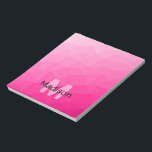 Hot pink geometric mesh pattern Monogram Notepad<br><div class="desc">Monogram Personalize notepad school office stationery with your custom initial and name. Triangle geometric mesh with light dark hot pink ombre gradient.</div>