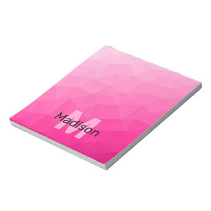 Hot pink geometric mesh pattern Monogram Notepad