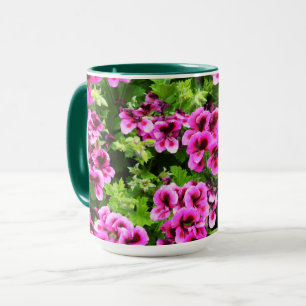 Hot Pink Geranium Flowers Growing On A Bush,   Mug