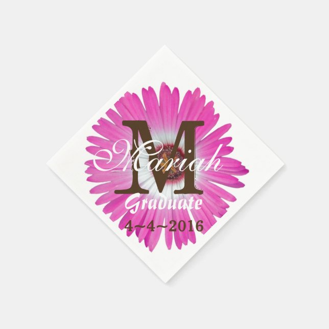 Hot Pink Gerbera Daisy Monogram Napkins (Corner)