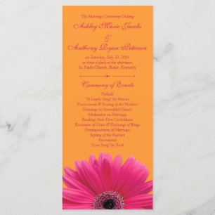 Hot Pink Gerbera Daisy Orange Wedding Program