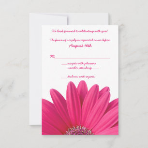 Hot Pink Gerbera Daisy White Wedding RSVP Card