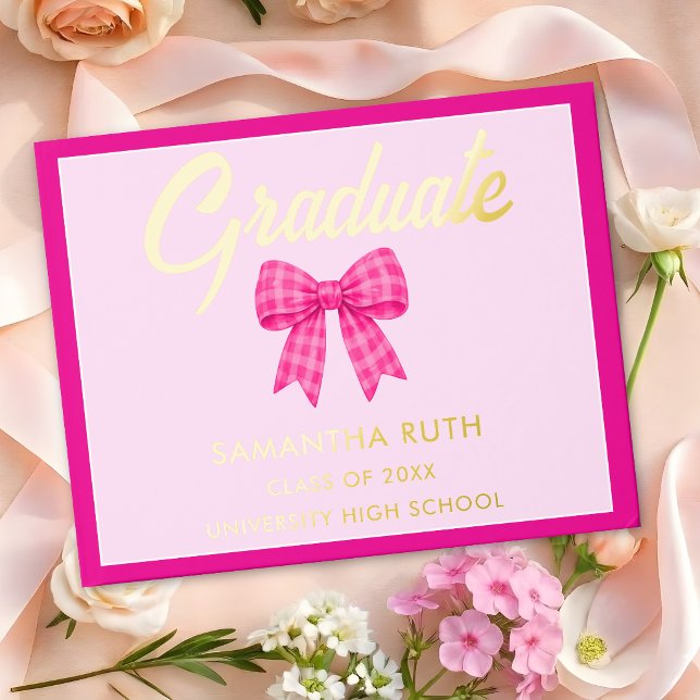 Hot Pink Gingham Bow Graduation Party Guest Book (Creator Uploaded)