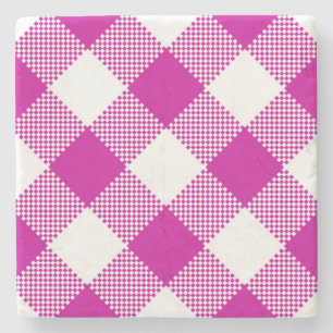 Hot Pink Gingham Checked Square Coaster