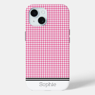 Hot Pink Gingham Custom Samsung iPhone 15 Case