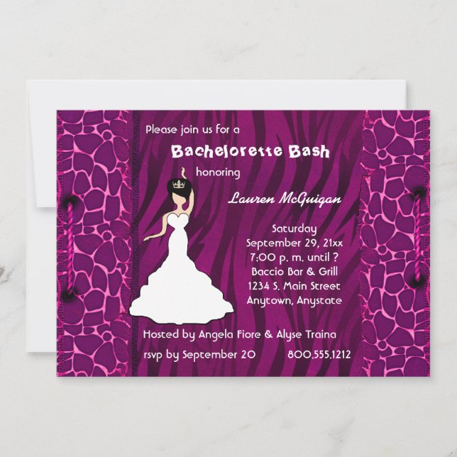 Hot Pink Giraffe And Zebra Party Invitation (Front)