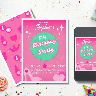 Hot Pink Girl Birthday Party, Sparkle Invitation