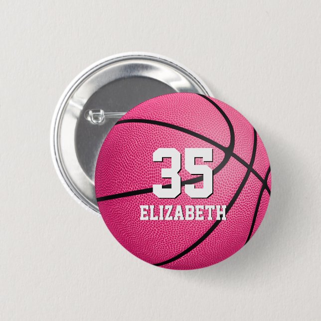 hot pink girls' basketball personalized 2 inch round button (Front & Back)