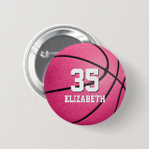 hot pink girls' basketball personalized 2 inch round button