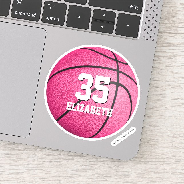 hot pink girls basketball personalized die-cut (Detail)