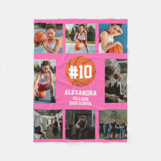 Hot Pink Girl's High School Basketball Fleece Blanket