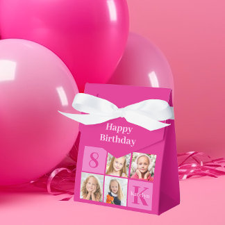 Hot Pink Girls Photo Custom Chic Birthday Party Favor Box