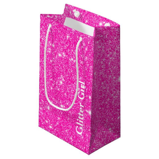 Hot Pink Girly Glitter Girl Show Your Sparkle Small Gift Bag (Front Angled)