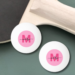 Hot Pink Girly Monogram Name Ping Pong Ball