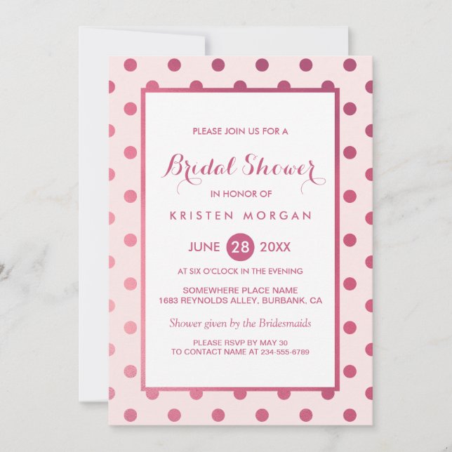 Hot Pink Girly Polka Dots Modern Bridal Shower Invitation (Front)