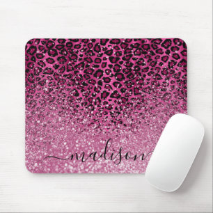 Hot Pink Glitter and Leopard Pattern - Personalize Mouse Pad
