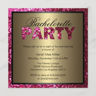 Hot Pink Glitter Bachelorette Party Invitation