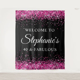 Hot Pink Glitter Black 40 & Fabulous Welcome Tapestry