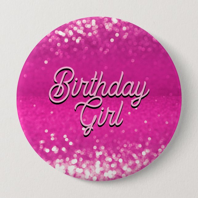 Hot Pink Glitter Bokeh Custom Text 4 Inch Round Button (Front)
