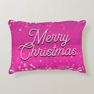 Hot Pink Glitter Bokeh Custom Text Accent Pillow