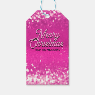 Hot Pink Glitter Bokeh Custom Text Gift Tags