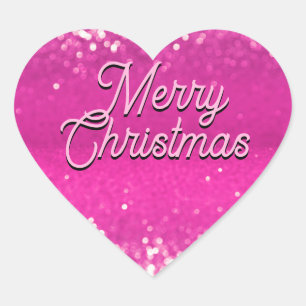 Hot Pink Glitter Bokeh Custom Text Heart Sticker