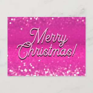 Hot Pink Glitter Bokeh Custom Text Holiday Postcard
