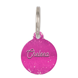 Hot Pink Glitter Bokeh Custom Text Pet Tag