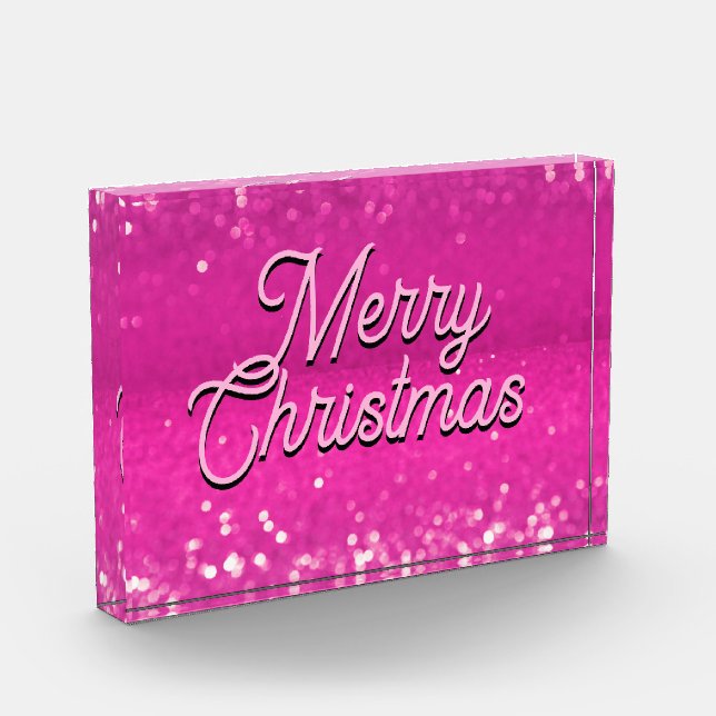 Hot Pink Glitter Bokeh Custom Text Photo Block (Left)